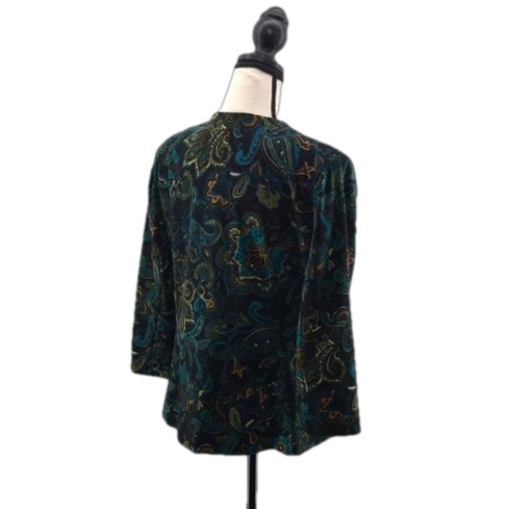 NOTATIONS Women’s Teal Blue/Green/Black Paisley Dressy Lined Zippered Jacket—M - Picture 3 of 15